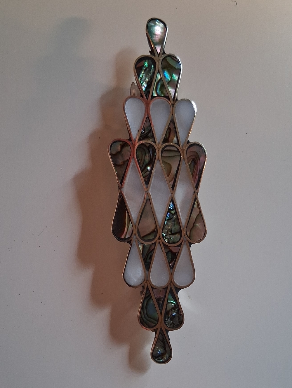 Abalone and White Inlay Teardrop Barette